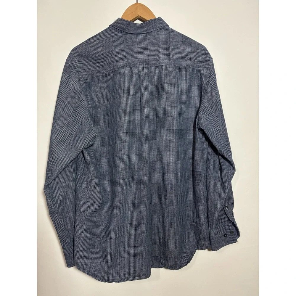 Tommy Bahama Dress Shirt L  Blue Plaid L/S Button Down Linen‎ Cotton Beach